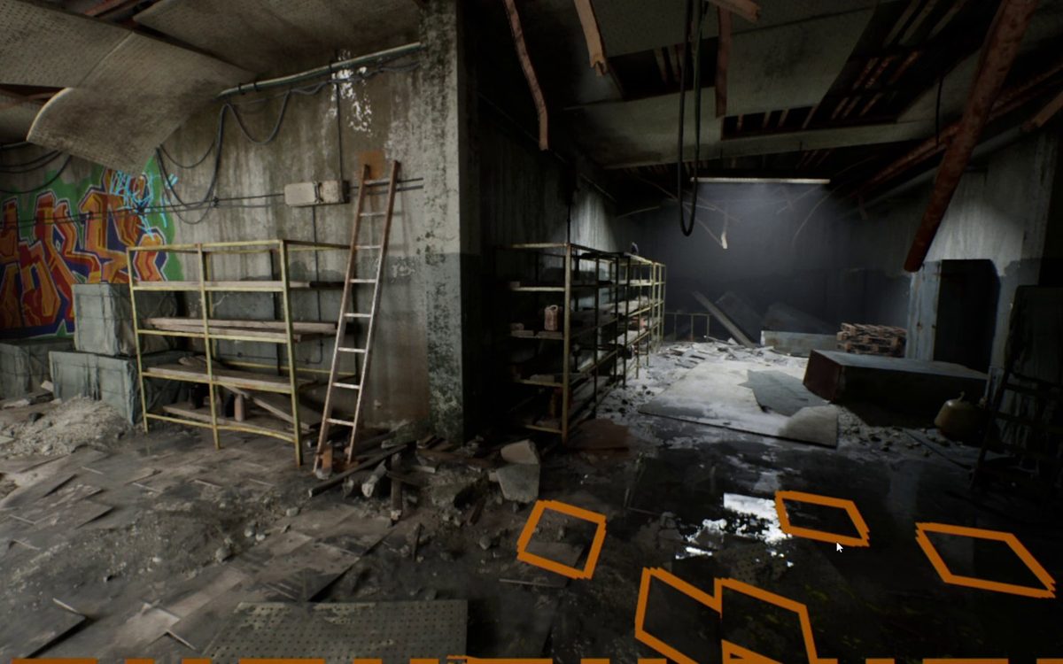 Evidence marker selected inside the MUMOSA Unreal crisis-response scene